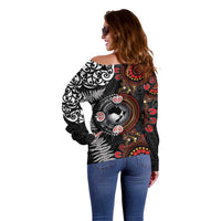Australia and New Zealand Together Off Shoulder Sweater Aboriginal and Maori Art Tattoo LT03 - Polynesian Pride