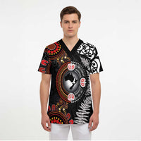 Australia and New Zealand Together Scrub Top Aboriginal and Maori Art Tattoo - Polynesian Pride
