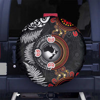 Australia and New Zealand Together Spare Tire Cover Aboriginal and Maori Art Tattoo LT03 No hole Black - Polynesian Pride