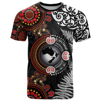 Australia and New Zealand Together T Shirt Aboriginal and Maori Art Tattoo LT03 Black - Polynesian Pride