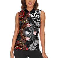 Australia and New Zealand Together Women Sleeveless Polo Shirt Aboriginal and Maori Art Tattoo LT03 - Polynesian Pride