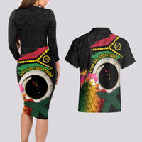 Vanuatu Selebretem 44th Indipendens Dei Couples Matching Long Sleeve Bodycon Dress and Hawaiian Shirt Sand Drawing Turtle Melanesian Vibes LT03 - Polynesian Pride