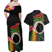 Vanuatu Selebretem 44th Indipendens Dei Couples Matching Off Shoulder Maxi Dress and Hawaiian Shirt Sand Drawing Turtle Melanesian Vibes LT03 - Polynesian Pride