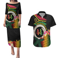 Vanuatu Selebretem 44th Indipendens Dei Couples Matching Puletasi and Hawaiian Shirt Sand Drawing Turtle Melanesian Vibes LT03 Black - Polynesian Pride