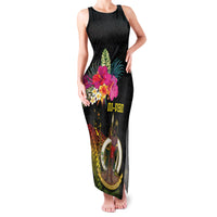 Vanuatu Ni-Van Family Matching Tank Maxi Dress and Hawaiian Shirt Coat of Arms Sand Drawing LT03 Mom's Dress Black - Polynesian Pride