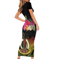Vanuatu Ni-Van Short Sleeve Bodycon Dress Coat of Arms Sand Drawing
