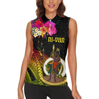 Vanuatu Ni-Van Women Sleeveless Polo Shirt Coat of Arms Sand Drawing LT03 - Polynesian Pride
