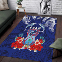 Guam Liberation Day Area Rug The Tribal Latte Stone and Dolphins with Hibiscus Chamorro Culture LT03 Blue - Polynesian Pride