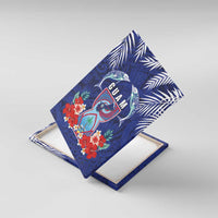 Guam Liberation Day Canvas Wall Art The Tribal Latte Stone and Dolphins with Hibiscus Chamorro Culture LT03 With Frame Blue - Polynesian Pride