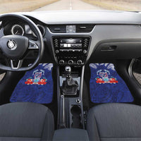 Guam Liberation Day Car Mats The Tribal Latte Stone and Dolphins with Hibiscus Chamorro Culture LT03 Set 2pcs - Front Blue - Polynesian Pride