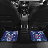 Guam Liberation Day Car Mats The Tribal Latte Stone and Dolphins with Hibiscus Chamorro Culture LT03 Set 2pcs - Back Blue - Polynesian Pride