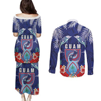 Guam Liberation Day Couples Matching Puletasi and Long Sleeve Button Shirt The Tribal Latte Stone and Dolphins with Hibiscus Chamorro Culture LT03 - Polynesian Pride