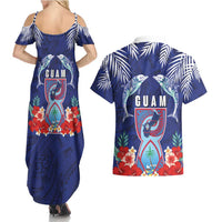 Guam Liberation Day Couples Matching Summer Maxi Dress and Hawaiian Shirt The Tribal Latte Stone and Dolphins with Hibiscus Chamorro Culture LT03 - Polynesian Pride