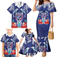 Guam Liberation Day Family Matching Mermaid Dress and Hawaiian Shirt The Tribal Latte Stone and Dolphins with Hibiscus Chamorro Culture LT03 - Polynesian Pride