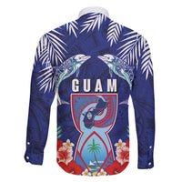 Guam Liberation Day Family Matching Off The Shoulder Long Sleeve Dress and Hawaiian Shirt The Tribal Latte Stone and Dolphins with Hibiscus Chamorro Culture LT03 - Polynesian Pride