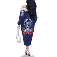 Guam Liberation Day Family Matching Off The Shoulder Long Sleeve Dress and Hawaiian Shirt The Tribal Latte Stone and Dolphins with Hibiscus Chamorro Culture LT03 - Polynesian Pride