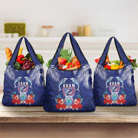 Guam Liberation Day Grocery Bag The Tribal Latte Stone and Dolphins with Hibiscus Chamorro Culture LT03 3-pack One Size Blue - Polynesian Pride