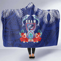Guam Liberation Day Hooded Blanket The Tribal Latte Stone and Dolphins with Hibiscus Chamorro Culture LT03 One Size Blue - Polynesian Pride