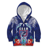 Guam Liberation Day Kid Hoodie The Tribal Latte Stone and Dolphins with Hibiscus Chamorro Culture LT03 Zip Hoodie Blue - Polynesian Pride
