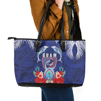 Guam Liberation Day Leather Tote Bag The Tribal Latte Stone and Dolphins with Hibiscus Chamorro Culture LT03 - Polynesian Pride
