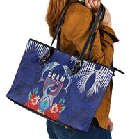 Guam Liberation Day Leather Tote Bag The Tribal Latte Stone and Dolphins with Hibiscus Chamorro Culture LT03 - Polynesian Pride