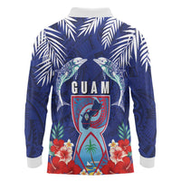 Guam Liberation Day Long Sleeve Polo Shirt The Tribal Latte Stone and Dolphins with Hibiscus Chamorro Culture LT03 - Polynesian Pride