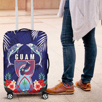 Guam Liberation Day Luggage Cover The Tribal Latte Stone and Dolphins with Hibiscus Chamorro Culture LT03 Blue - Polynesian Pride