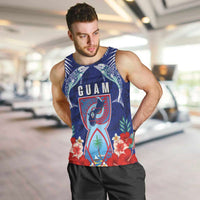 Guam Liberation Day Men Tank Top The Tribal Latte Stone and Dolphins with Hibiscus Chamorro Culture LT03 Blue - Polynesian Pride