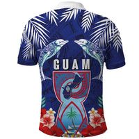 Guam Liberation Day Polo Shirt The Tribal Latte Stone and Dolphins with Hibiscus Chamorro Culture LT03 - Polynesian Pride