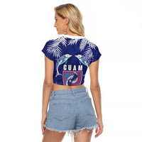 Guam Liberation Day Raglan Cropped T Shirt The Tribal Latte Stone and Dolphins with Hibiscus Chamorro Culture LT03 - Polynesian Pride