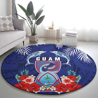 Guam Liberation Day Round Carpet The Tribal Latte Stone and Dolphins with Hibiscus Chamorro Culture LT03 - Polynesian Pride