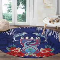 Guam Liberation Day Round Carpet The Tribal Latte Stone and Dolphins with Hibiscus Chamorro Culture LT03 - Polynesian Pride