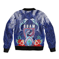 Guam Liberation Day Sleeve Zip Bomber Jacket The Tribal Latte Stone and Dolphins with Hibiscus Chamorro Culture LT03 - Polynesian Pride