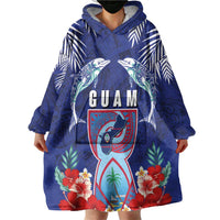 Guam Liberation Day Wearable Blanket Hoodie The Tribal Latte Stone and Dolphins with Hibiscus Chamorro Culture LT03 - Polynesian Pride