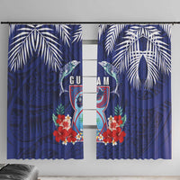 Guam Liberation Day Window Curtain The Tribal Latte Stone and Dolphins with Hibiscus Chamorro Culture LT03 With Hooks Blue - Polynesian Pride