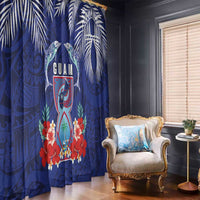Guam Liberation Day Window Curtain The Tribal Latte Stone and Dolphins with Hibiscus Chamorro Culture LT03 - Polynesian Pride