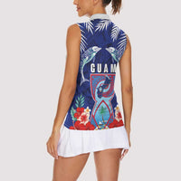 Guam Liberation Day Women Sleeveless Polo Shirt The Tribal Latte Stone and Dolphins with Hibiscus Chamorro Culture LT03 - Polynesian Pride