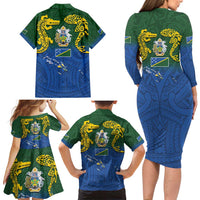 Solomon Islands Family Matching Long Sleeve Bodycon Dress and Hawaiian Shirt The Guardians-Tribal Crocodile and Shark Melanesian Tattoo LT03 - Polynesian Pride