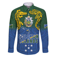 Solomon Islands Family Matching Off The Shoulder Long Sleeve Dress and Hawaiian Shirt The Guardians-Tribal Crocodile and Shark Melanesian Tattoo LT03 Dad's Shirt - Long Sleeve Green - Polynesian Pride
