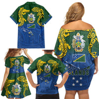 Solomon Islands Family Matching Off Shoulder Short Dress and Hawaiian Shirt The Guardians-Tribal Crocodile and Shark Melanesian Tattoo LT03 - Polynesian Pride