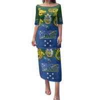 Solomon Islands Family Matching Puletasi and Hawaiian Shirt The Guardians-Tribal Crocodile and Shark Melanesian Tattoo LT03 Mom's Dress Green - Polynesian Pride