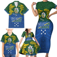 Solomon Islands Family Matching Short Sleeve Bodycon Dress and Hawaiian Shirt The Guardians-Tribal Crocodile and Shark Melanesian Tattoo LT03 - Polynesian Pride