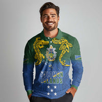 Solomon Islands Long Sleeve Polo Shirt The Guardians-Tribal Crocodile and Shark Melanesian Tattoo LT03 - Polynesian Pride
