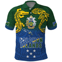 Solomon Islands Polo Shirt The Guardians-Tribal Crocodile and Shark Melanesian Tattoo LT03 Green - Polynesian Pride