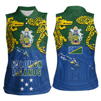 Solomon Islands Women Sleeveless Polo Shirt The Guardians-Tribal Crocodile and Shark Melanesian Tattoo LT03 - Polynesian Pride