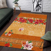 Hawaii Hibiscus Area Rug Turtles and Tribal Motifs Vintage Floral Style LT03 Yellow - Polynesian Pride