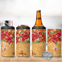 Hawaii Hibiscus 4 in 1 Can Cooler Tumbler Turtles and Tribal Motifs Vintage Floral Style LT03 - Polynesian Pride