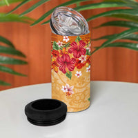 Hawaii Hibiscus 4 in 1 Can Cooler Tumbler Turtles and Tribal Motifs Vintage Floral Style LT03 - Polynesian Pride