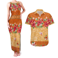Hawaii Hibiscus Couples Matching Tank Maxi Dress and Hawaiian Shirt Turtles and Tribal Motifs Vintage Floral Style LT03 Yellow - Polynesian Pride