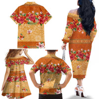 Hawaii Hibiscus Family Matching Off The Shoulder Long Sleeve Dress and Hawaiian Shirt Turtles and Tribal Motifs Vintage Floral Style LT03 - Polynesian Pride